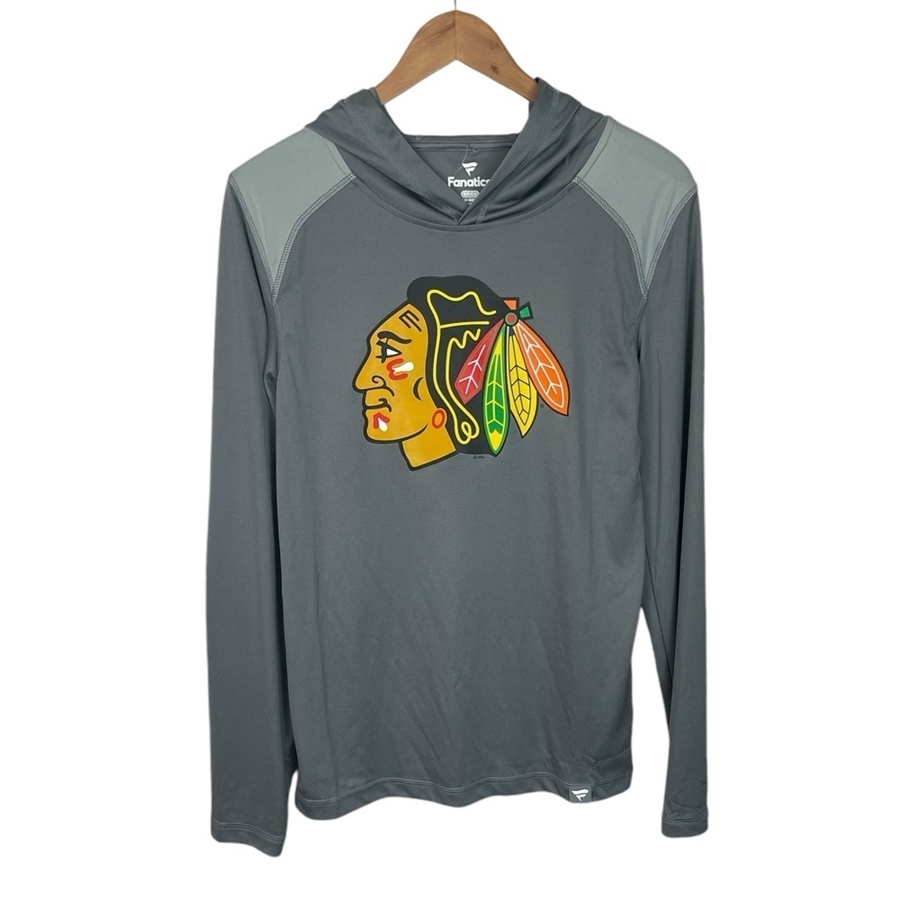 LS380 Mens Fanatics Chicago Blackhawks NHL Hockey LS Hoodie Shirt S